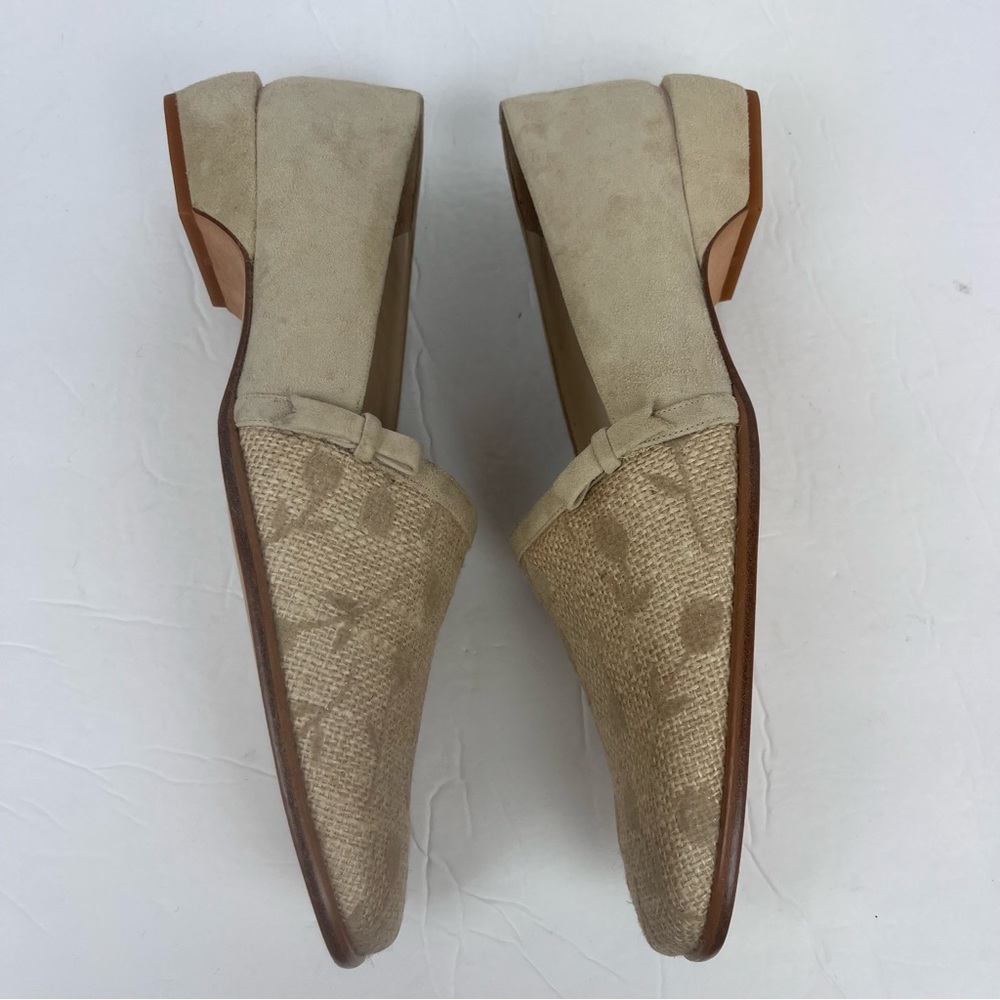 Studio Delman square toe cream/tan shoe with suede & woven floral uppers-10 - Picture 12 of 13
